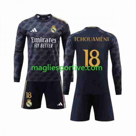 Completo Calcio Real Madrid Aurelien Tchouameni 18 Bambino Divisa Trasferta 2023-2024 ML